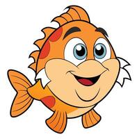 Cheerful orange cartoon fish with red spots smiling on white background illustration vector