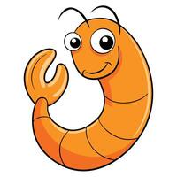 Smiling cartoon shrimp character illustration with big eyes and antennae on white background vector