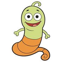 Cute cartoon worm character with smiling face and waving arms illustration vector