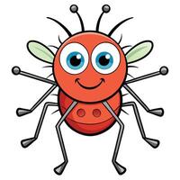 Cheerful red cartoon bug character with big eyes and a smiling face vector