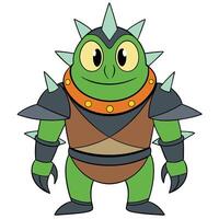 Cartoon green monster with spikes wearing armor illustration on white background vector