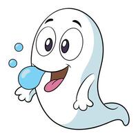 Cartoon ghost blowing a bubble gum with smiling face expression for halloween vector