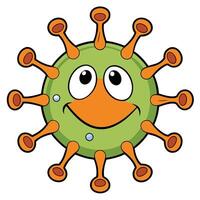 Cartoon illustration of a smiling green virus or bacterium with spikes vector