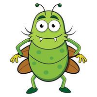 Cartoon green insect with wings and fangs character illustration vector