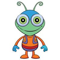 Cartoon alien character illustration with big eyes and cheerful expression vector