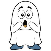 Cute cartoon ghost illustration with surprised expression and bold outline style vector