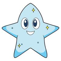 Cute blue star cartoon character illustration with smiling face vector