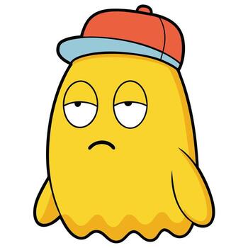 gruñón amarillo dibujos animados personaje vistiendo un béisbol gorra con un aburrido expresión vector