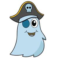 Cartoon ghost pirate character wearing an eyepatch and skull hat illustration vector