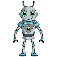 Cute cartoon robot character illustration friendly smiling robot isolated on white background vector