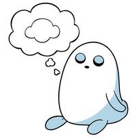 Cartoon character sitting and dreaming of clouds in minimalistic design vector
