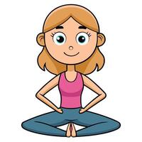 Cartoon girl practicing yoga in lotus position with a peaceful expression vector