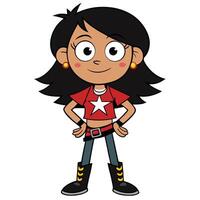 Cartoon girl hero with star tshirt and confident pose character design vector