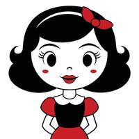 Cartoon girl with bow illustration in black and red elegant design vector