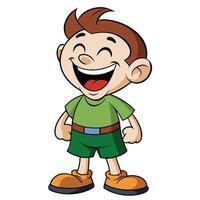 Cartoon boy smiling wearing green t shirt and shorts isolated on white vector