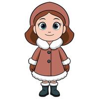 Cute cartoon girl in winter outfit isolated on white background illustration vector
