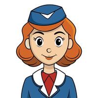 Cartoon portrait of smiling stewardess with auburn hair and blue uniform vector