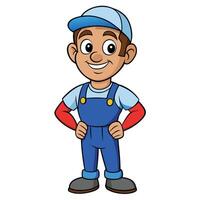 Cheerful cartoon character of a repairman or plumber in overalls and cap vector