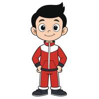Cartoon boy standing smiling in red tracksuit isolated on white vector