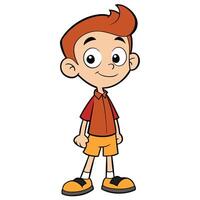 Cute boy cartoon character standing with smiling expression illustration vector