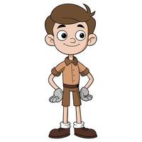 Cartoon scout boy character design with brown uniform and smiling expression vector