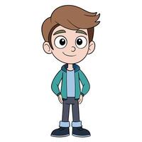 Cartoon illustration of smiling boy standing with hands on hips in casual attire vector