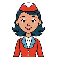 Cartoon style smiling air hostess in red uniform on white background illustration vector