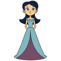 Elegant cartoon princess character in a flowing gown with hands behind back vector