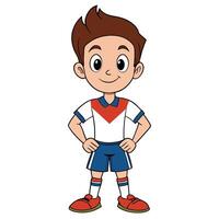 Cartoon boy illustration character in soccer uniform with a confident expression vector