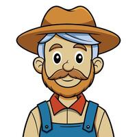 Cartoon illustration of a smiling farmer with overalls and brown hat vector