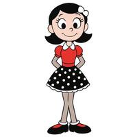 Cartoon girl character standing with red top and polka dot skirt vector