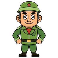 Cute cartoon soldier character in green uniform with a red star on hat vector
