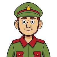 Cartoon soldier illustration with green uniform and smiling expression vector