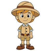 Cartoon boy character dressed as explorer or zookeeper with pith helmet vector