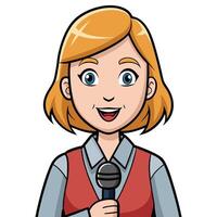 Cartoon style woman with microphone public speaker reporter presentation or interview vector
