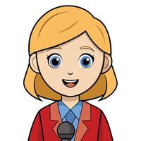 Cartoon woman reporter with microphone smiling presentation or interview illustration vector