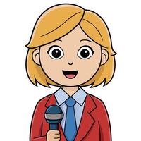 Cartoon female reporter holding microphone journalist broadcasting news illustration vector