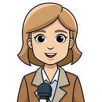 Cartoon female reporter with microphone giving a broadcast presentation illustration vector