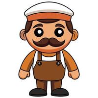 Cartoon character illustration of a man with a mustache in overalls vector