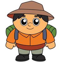Cartoon hiker character with backpack and hat ready for an adventure vector