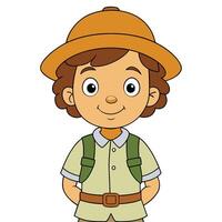 Cartoon boy explorer with backpack and safari hat ready for adventure vector