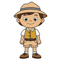 Cartoon boy character dressed as explorer with hat and safari outfit standing up vector