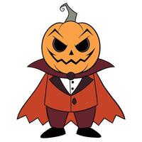 Halloween pumpkin character wearing a tuxedo and cape isolated on white background vector