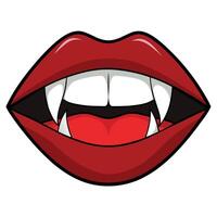 Cartoon vampire mouth with sharp fangs and red lips illustration vector
