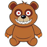 Cartoon teddy bear illustration with spooky smiling face and red eyes vector