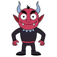 Cartoon character illustration of a smiling red devil with horns vector