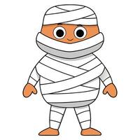 Cute cartoon mummy character wrapped in bandages for halloween celebration graphic vector