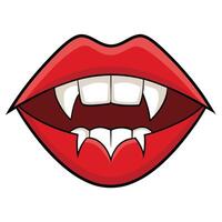 Cartoon vampire mouth with red lips and sharp fangs spooky halloween design vector