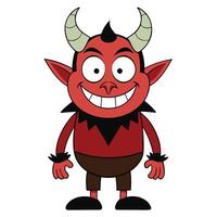 Cartoon red devil illustration with big smile and horns for halloween vector