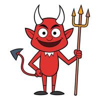 Cartoon red devil holding trident with horns and tail isolated on white vector